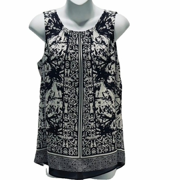 Madison Tops - Madison Graphic Black and White Sleeveless Blouse